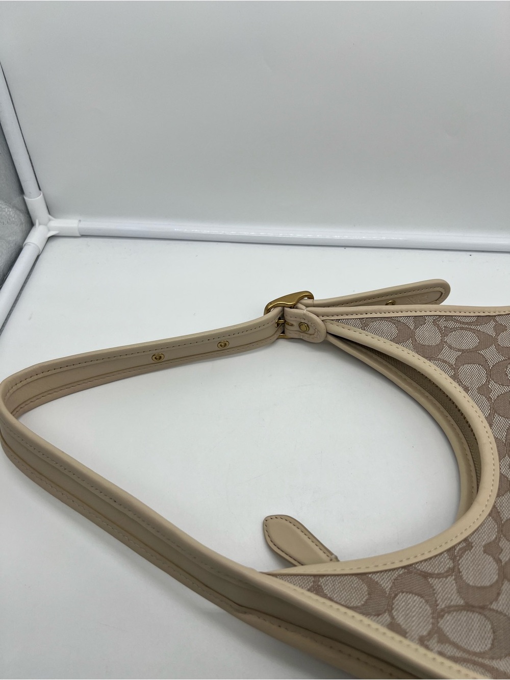 COACH C2588 Ergo Signature Jacquard Brass Stone Ivory Leather Shoulder Bag Hobo - Picture 10 of 17
